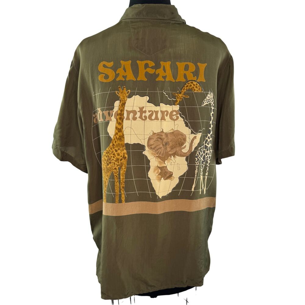 VINTAGE Carla Fasini Green Africa Safari Adventure Utility Button-Up Top Sz 44